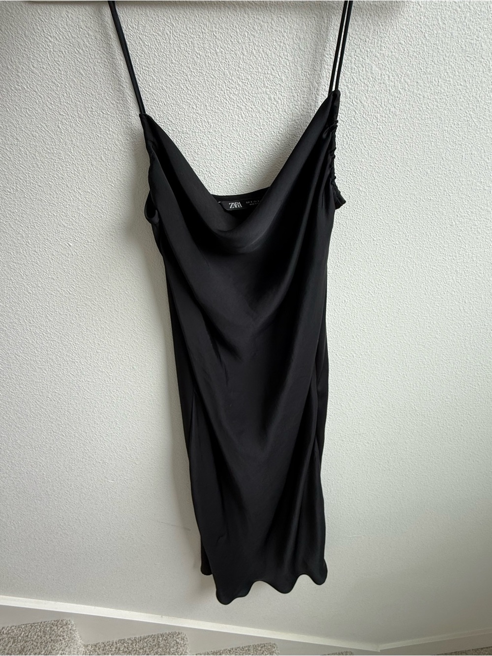Zara Black Cowl Neck Slip Dress (Mid Length)
